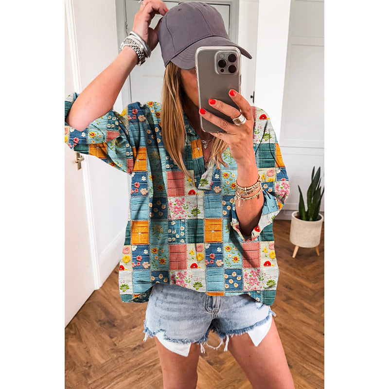 Women's European And American Printed Loose Chiffon Shirt