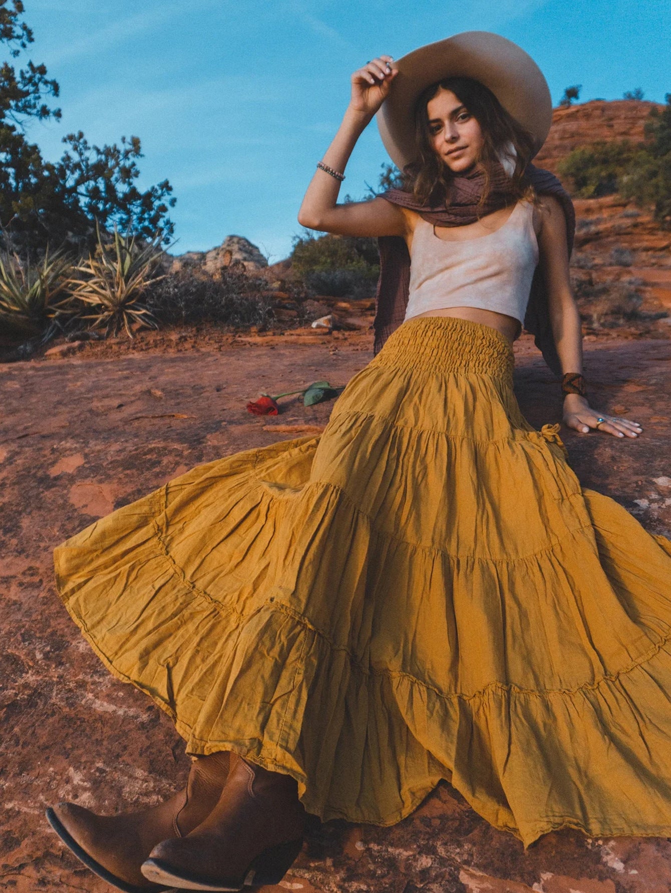 Casual Women Bohemian Loose Solid Skirt