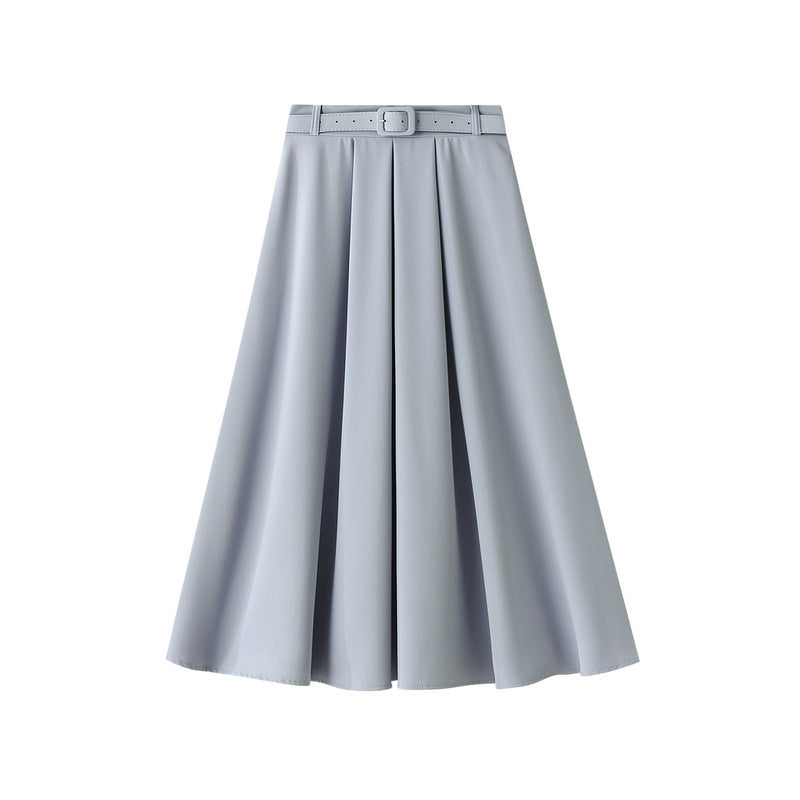 Retro High Waist A- Line Skirt Slimming Skirt Belt Attached