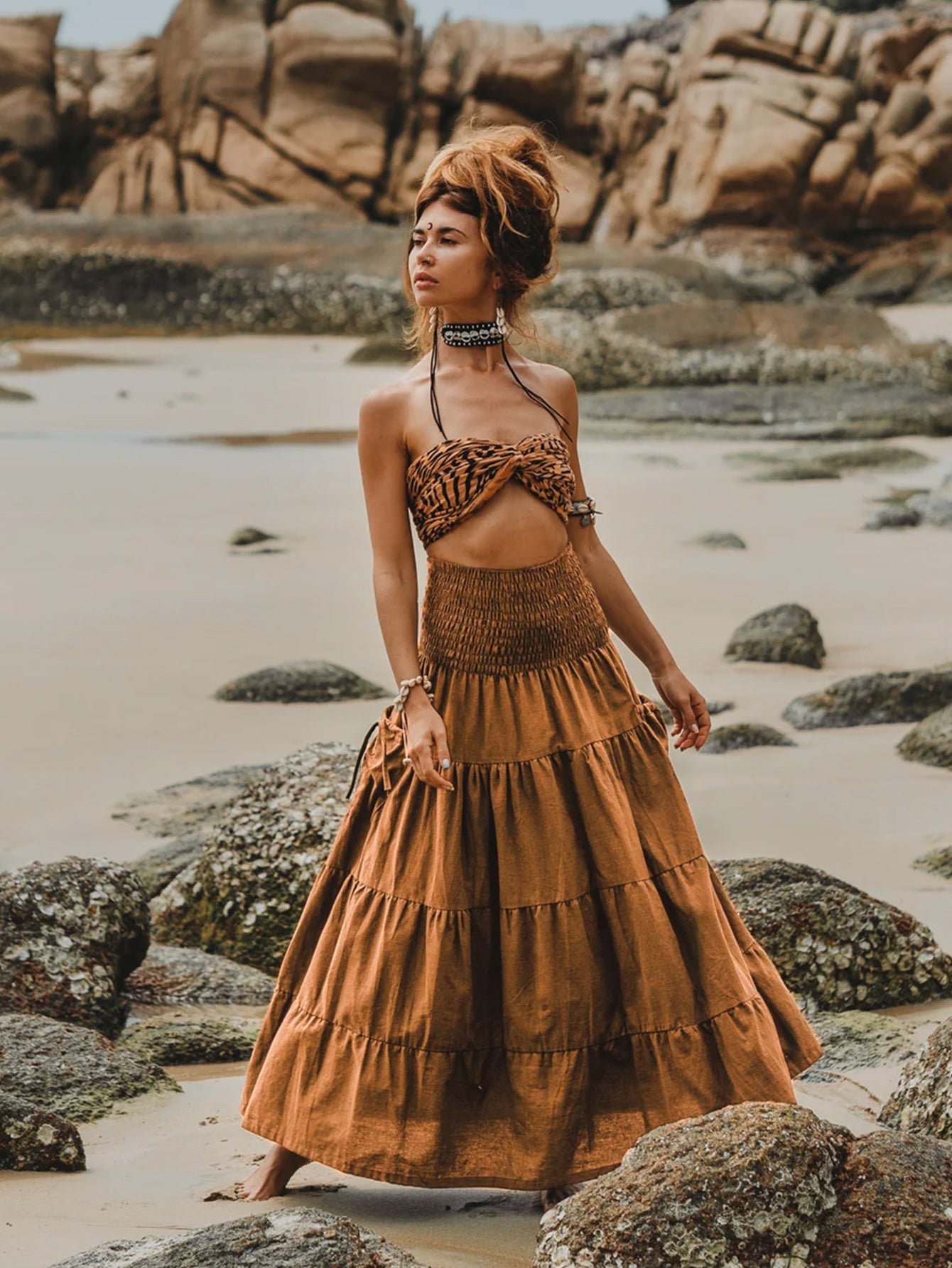 Casual Women Bohemian Loose Solid Skirt