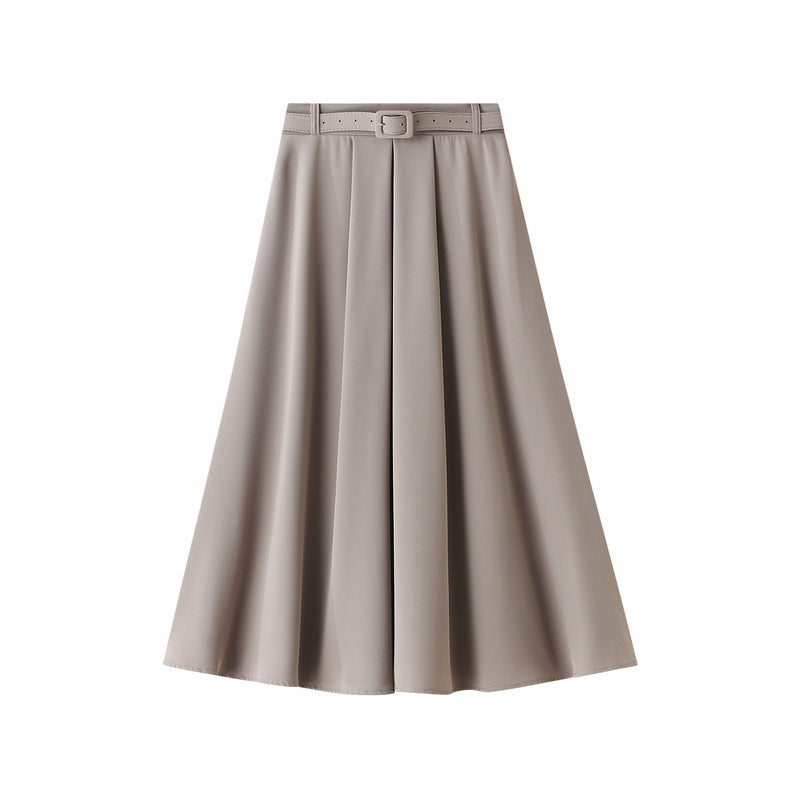 Retro High Waist A- Line Skirt Slimming Skirt Belt Attached