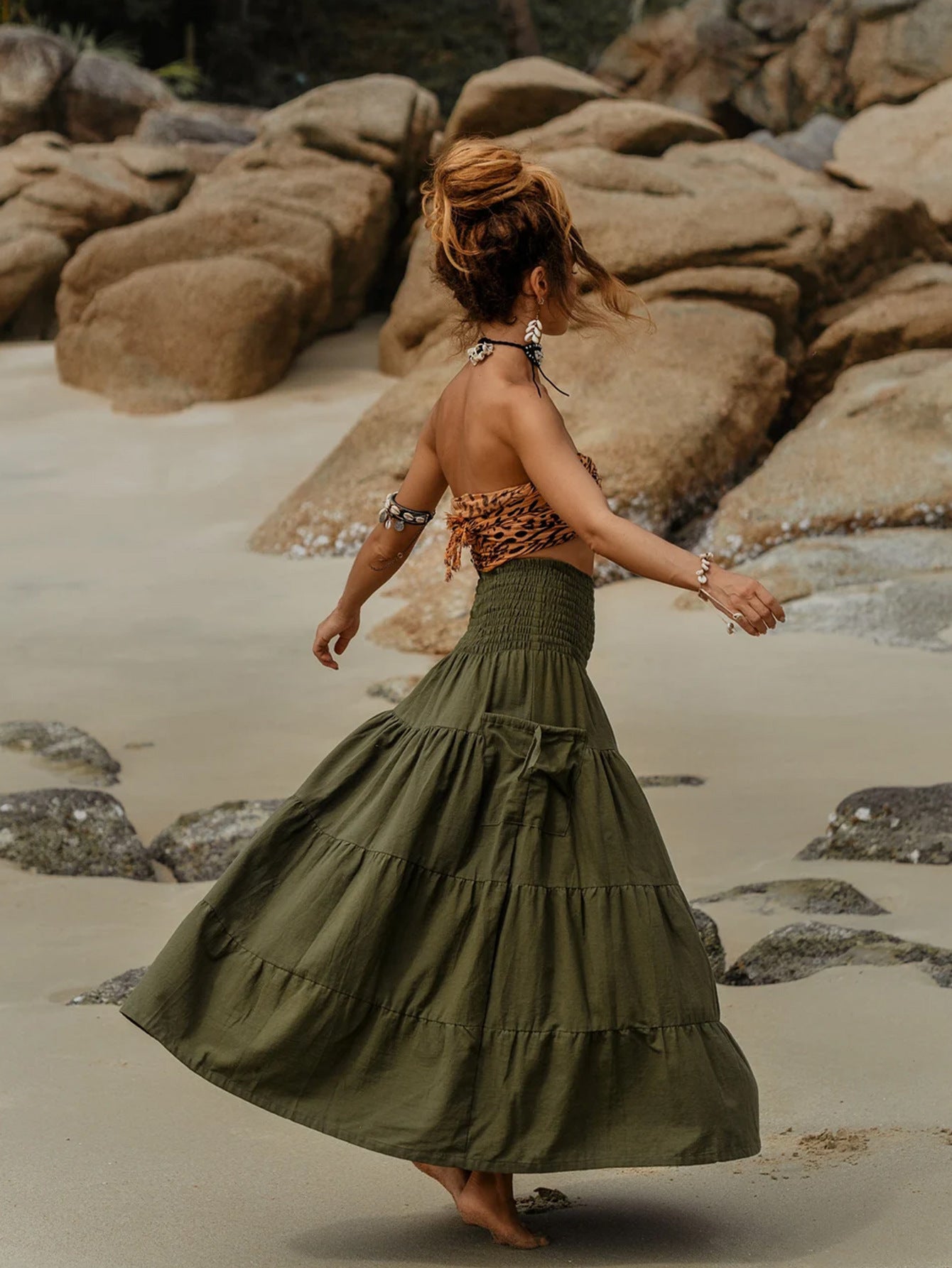 Casual Women Bohemian Loose Solid Skirt