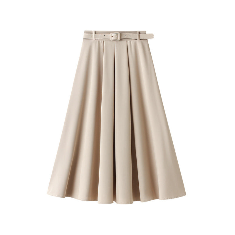 Retro High Waist A- Line Skirt Slimming Skirt Belt Attached