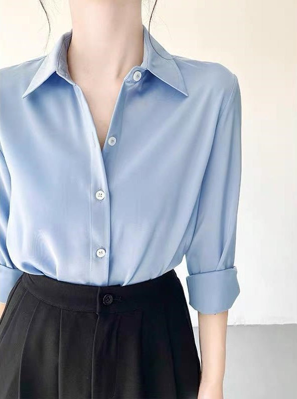 Women's High-grade Green Satin Shirt