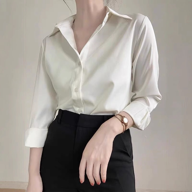 Women's High-grade Green Satin Shirt