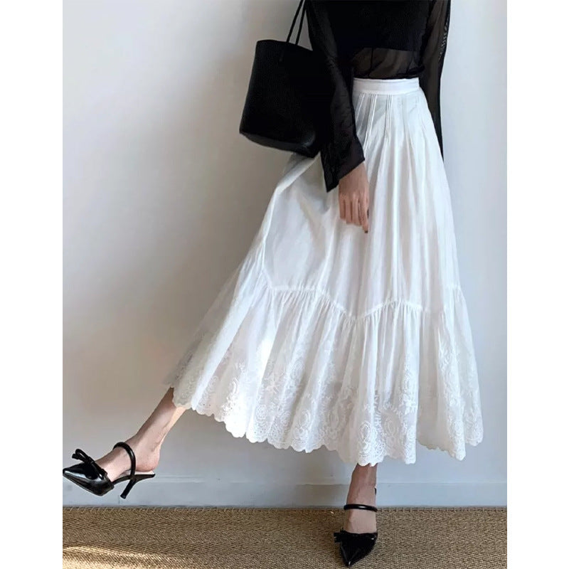 Women's French-style Embroidered White Skirt
