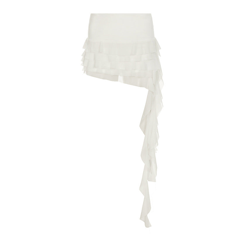 Low Waist All-match Ribbon Irregular Tulle Skirt