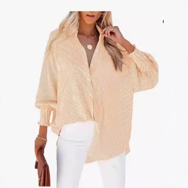 Striped Long Sleeve Loose Casual Blouse Beach Sun Protection Shirt