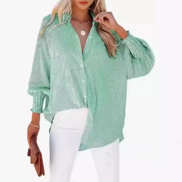 Striped Long Sleeve Loose Casual Blouse Beach Sun Protection Shirt