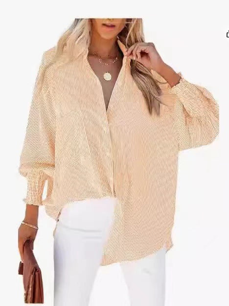 Striped Long Sleeve Loose Casual Blouse Beach Sun Protection Shirt