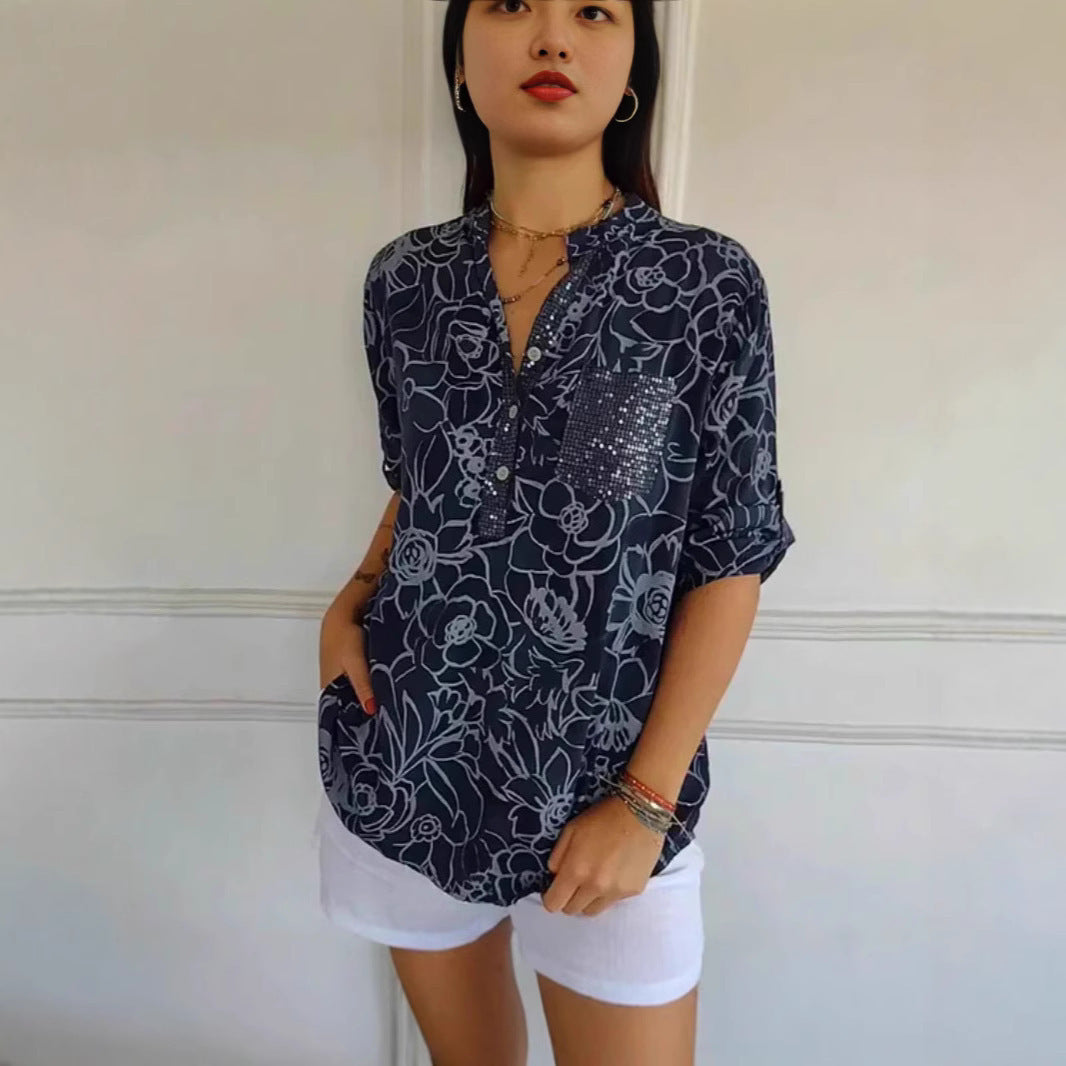 Fashion Casual Trend Floral Print Blouse