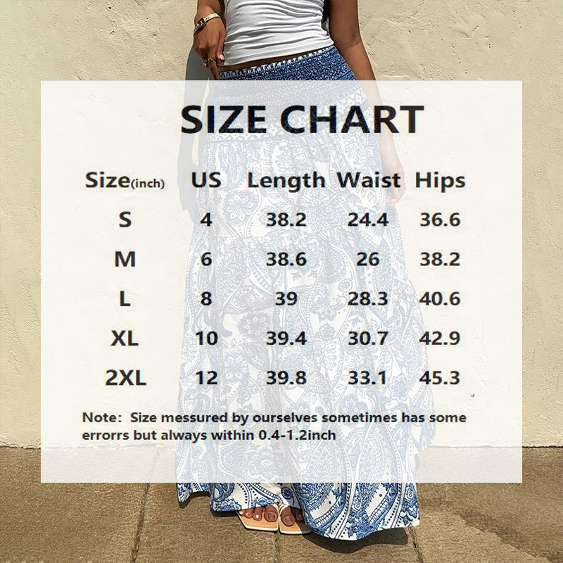 Women's Boho Floral Print Maxi Skirt - Elastic Waist A-Line Long Skirt For Spring&Summer Casual Beach Skirt