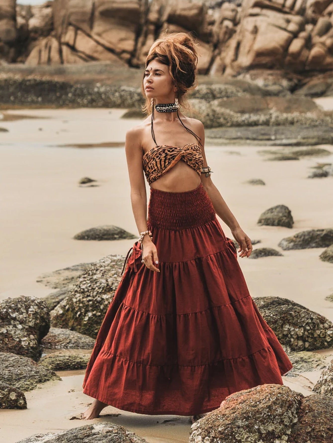 Casual Women Bohemian Loose Solid Skirt