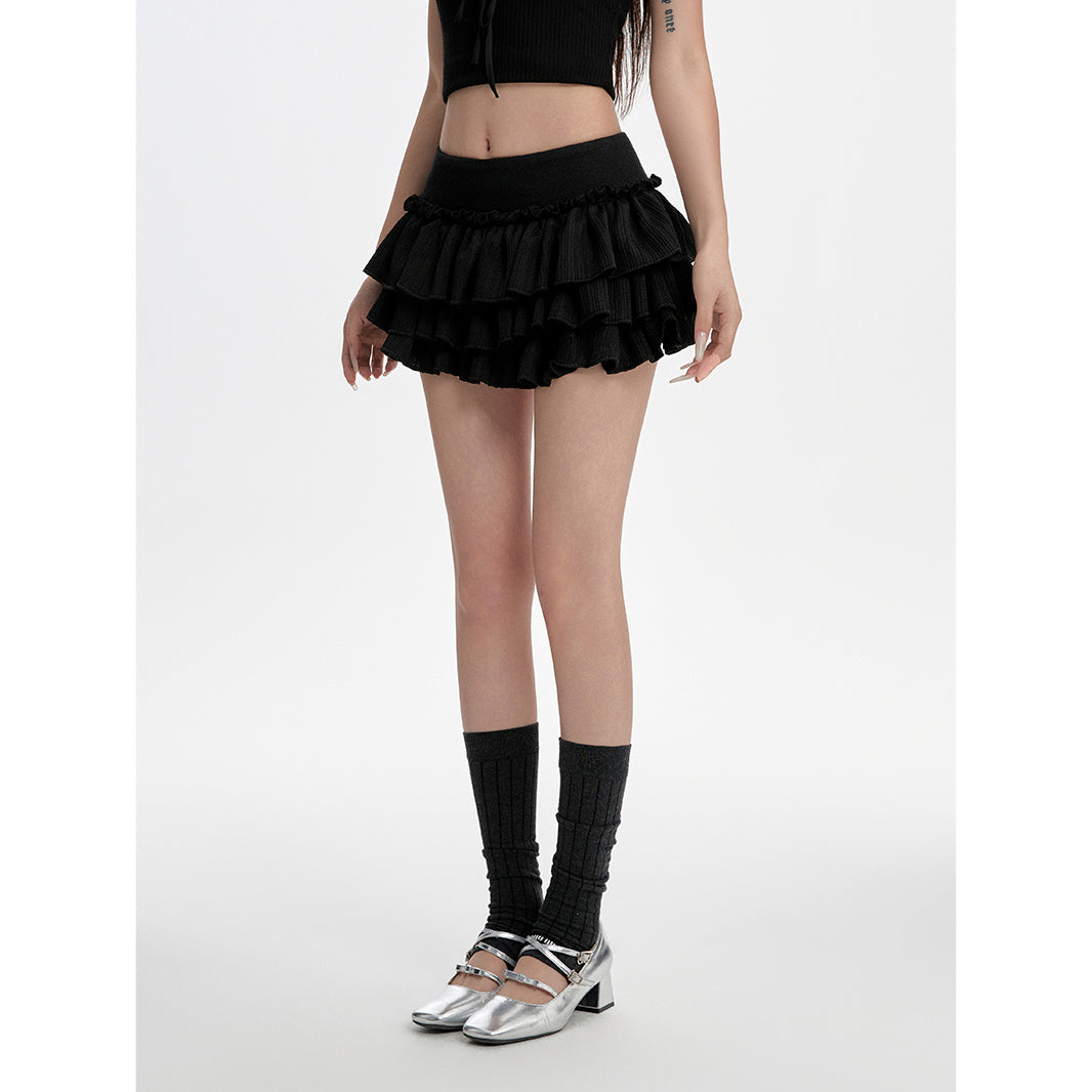 Puffy Cake Dress Women's Low Waist Pleated Skirt