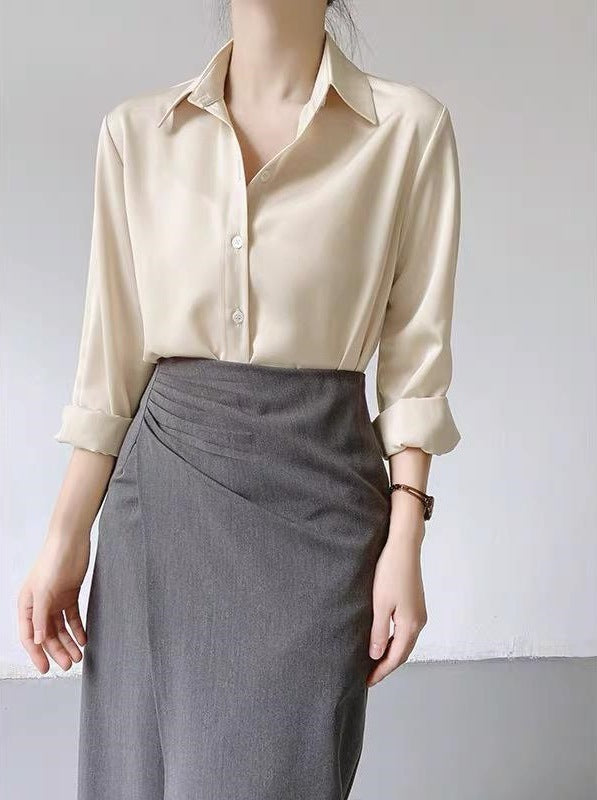 Women's High-grade Green Satin Shirt