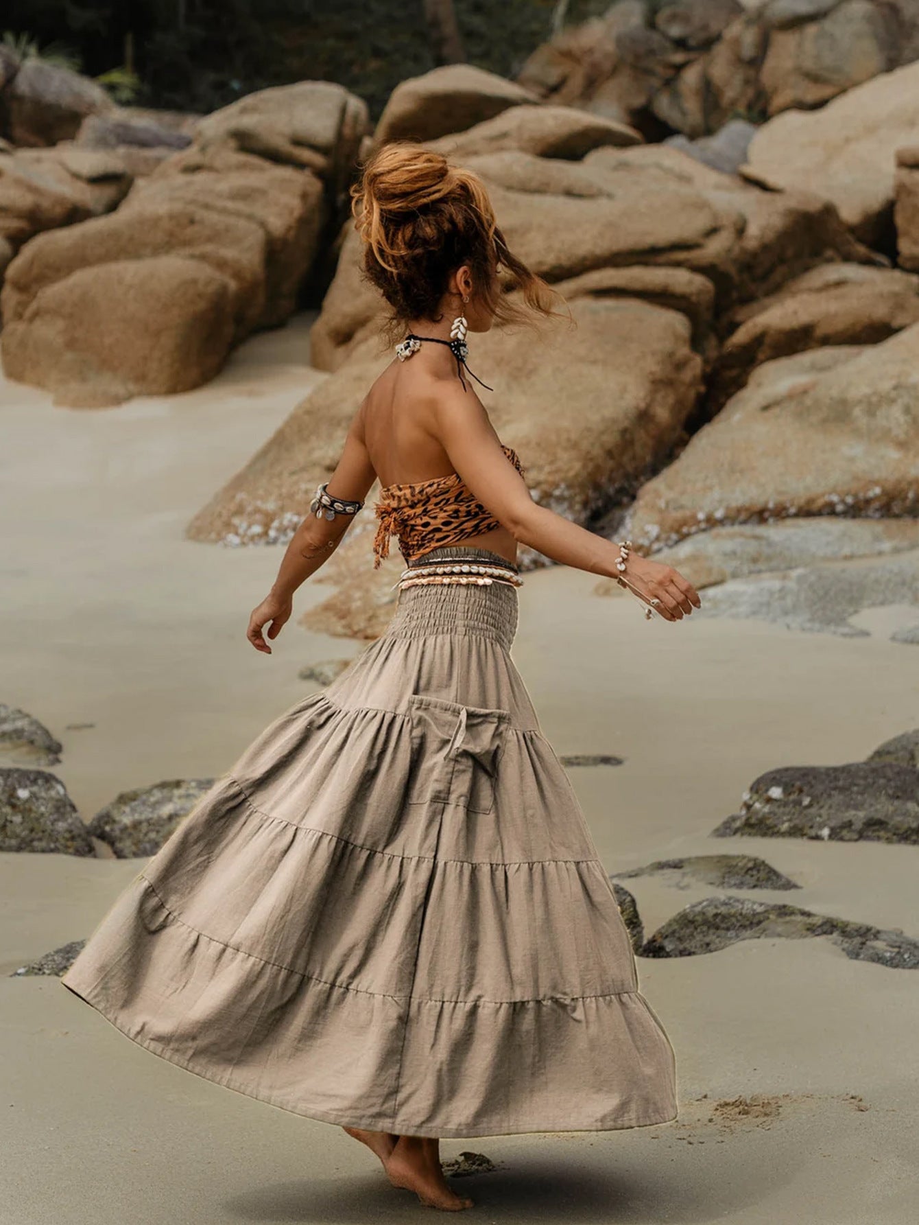 Casual Women Bohemian Loose Solid Skirt