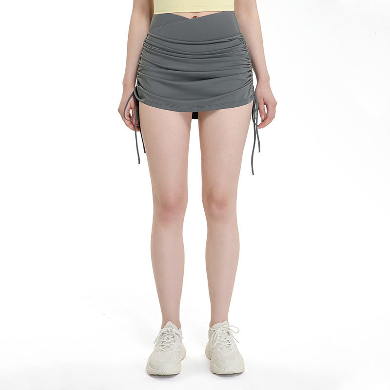 Drawstring High Top Sports Short Skirt Women's Running Anti-exposure Yoga Shorts