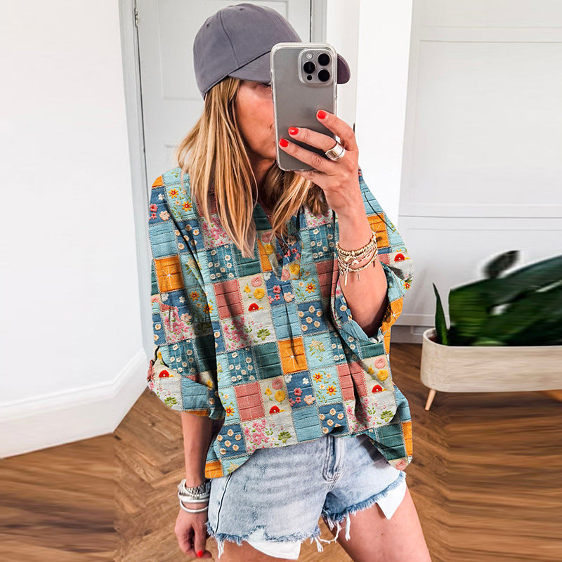 Women's European And American Printed Loose Chiffon Shirt