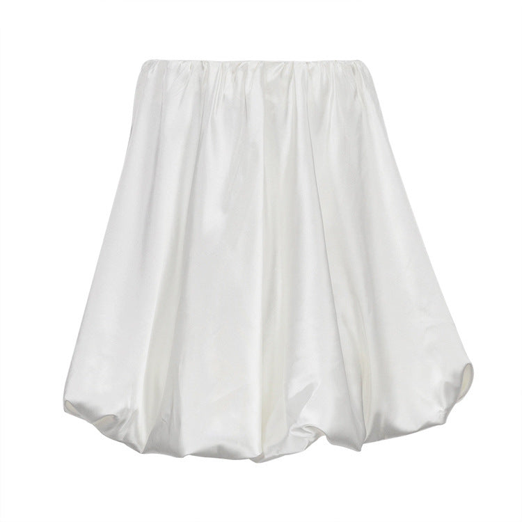 White High-waist Pleated Bubble Skirt