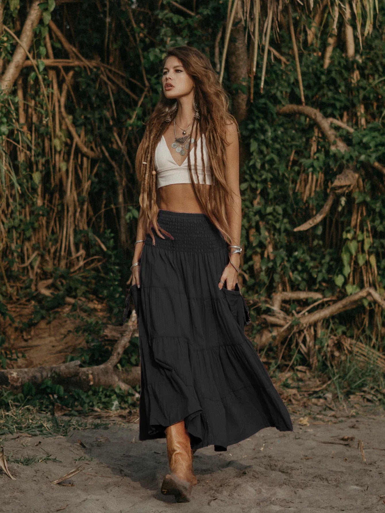 Casual Women Bohemian Loose Solid Skirt