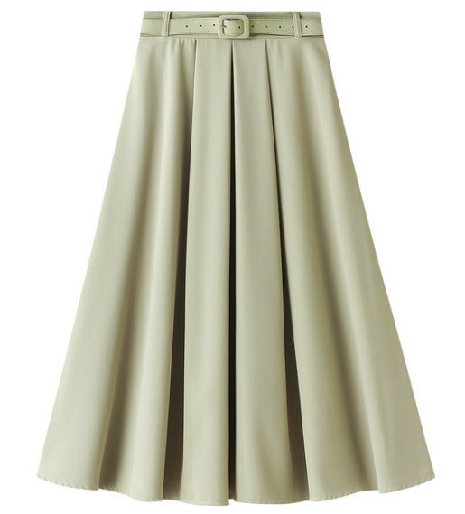 Retro High Waist A- Line Skirt Slimming Skirt Belt Attached