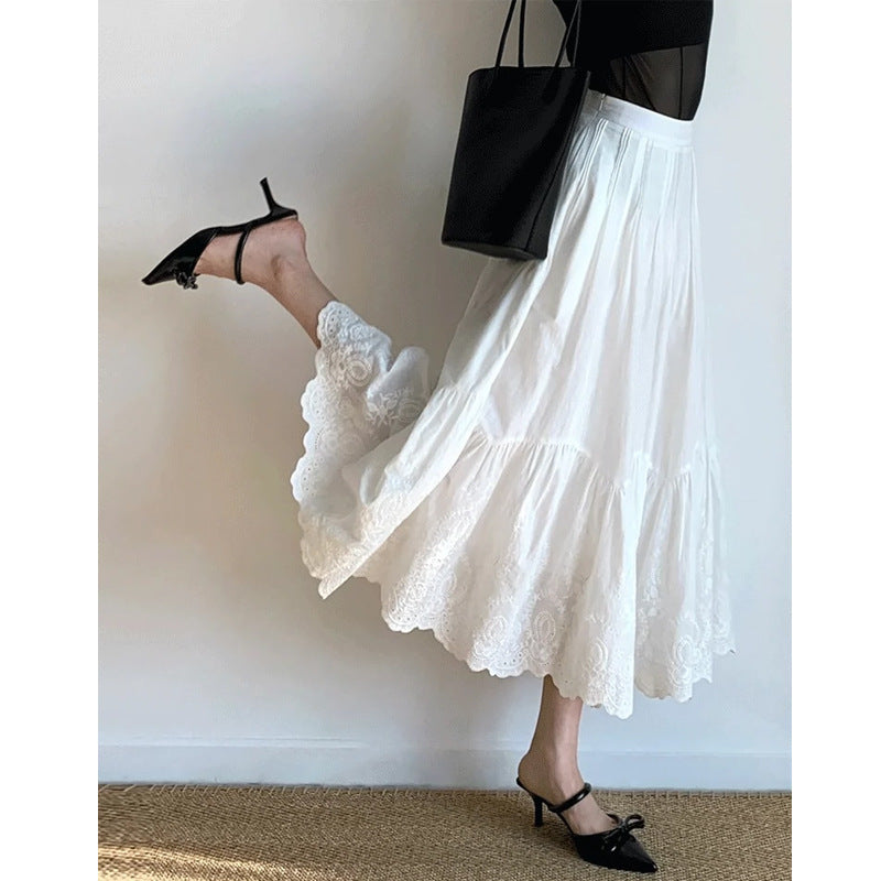 Women's French-style Embroidered White Skirt