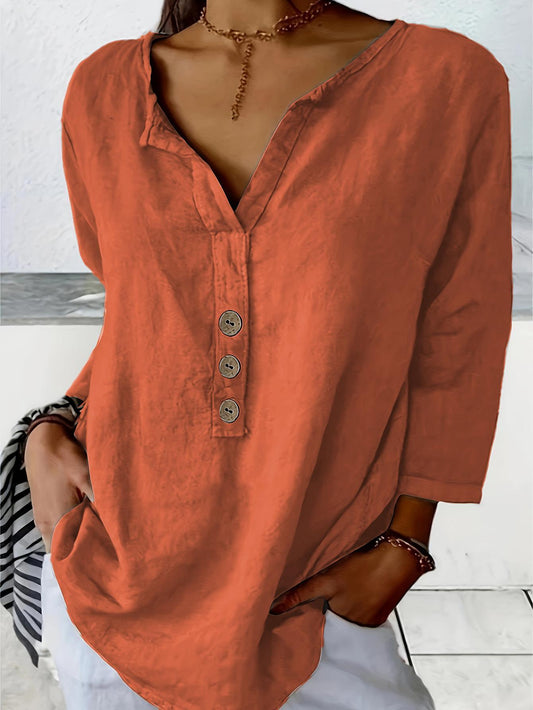 Solid Color Notched Collar Shirt Casual Button-down Shirt