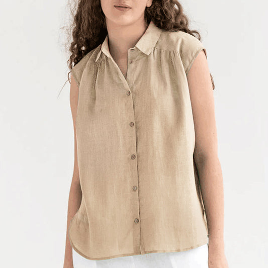 Cotton And Linen Simplicity Casual Sleeveless Solid Color Shirt