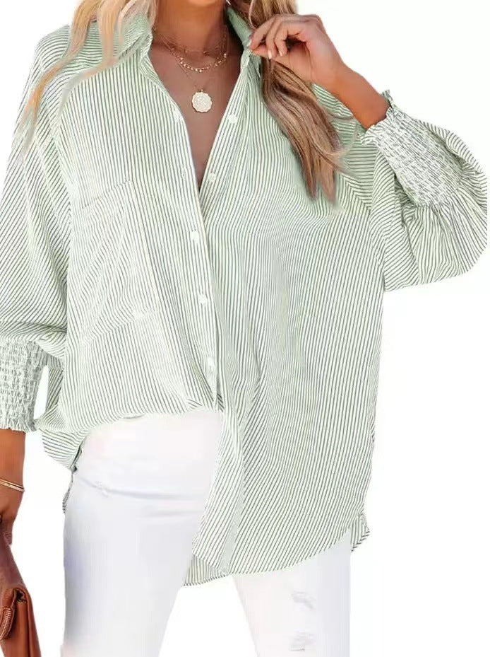 Striped Long Sleeve Loose Casual Blouse Beach Sun Protection Shirt