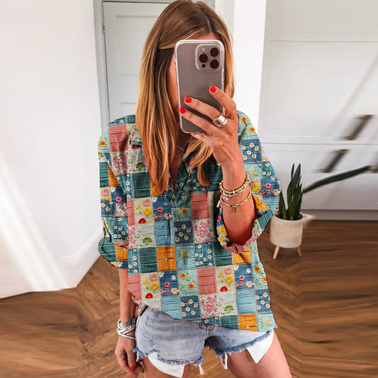 Women's European And American Printed Loose Chiffon Shirt
